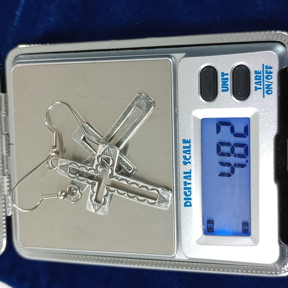 Sterling Silver Cross Dangle Earrings - Picture 9 of 10